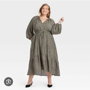 a new day Olive Leopard-Print V-Neck Tiered Maxi Dress